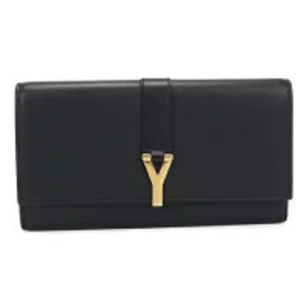 Saint Laurent Bi fold Long Wallet Y Flap Leather Black